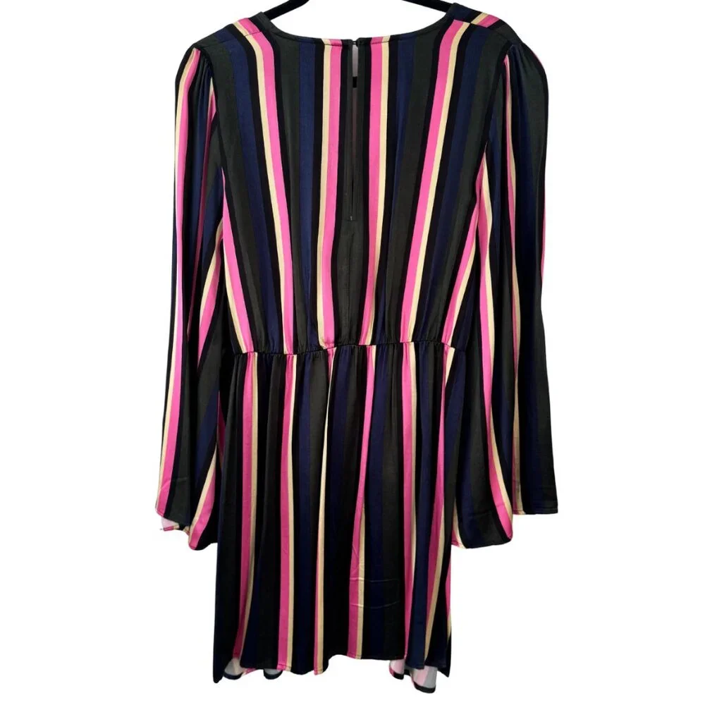 NWOT Topshop Striped Tie-Front Mini Dress Bell Sleeve Surplice V-Neck Size 4 - Picture 7 of 11